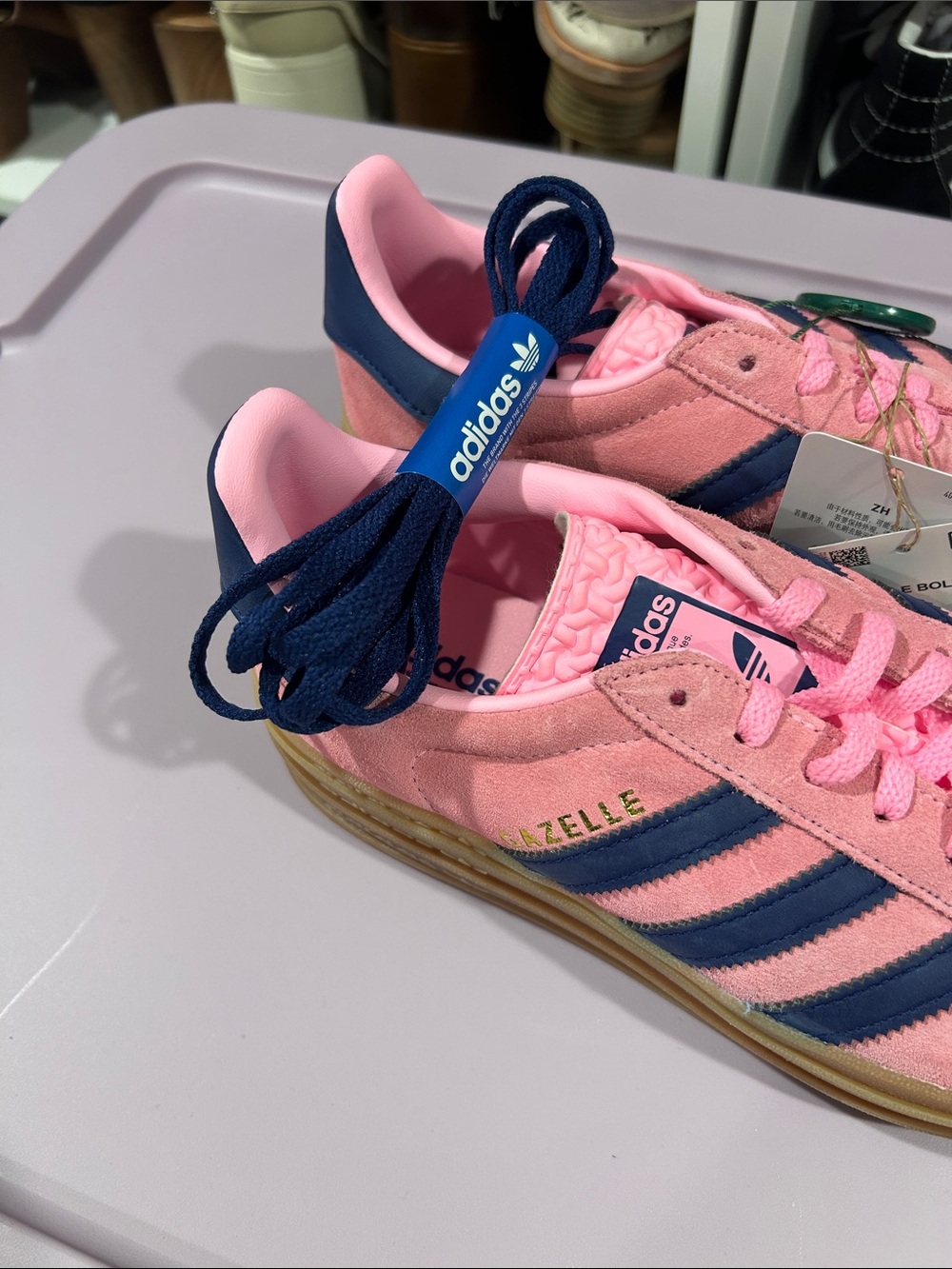 Platform adidas Pink Suede Sneakers with Navy Stripes and Gum Platform - Picture 4 of 4